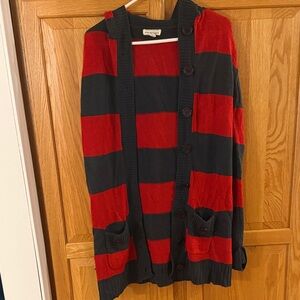 Red and Black Striped Cardigan